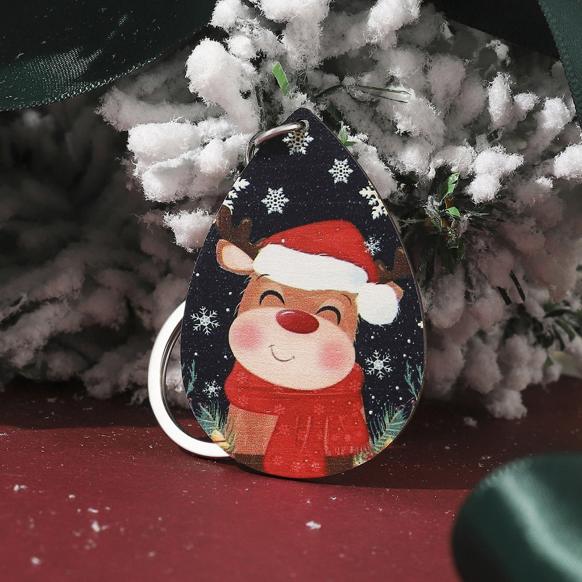 Wholesale Wooden Water Drop Christmas Keychains